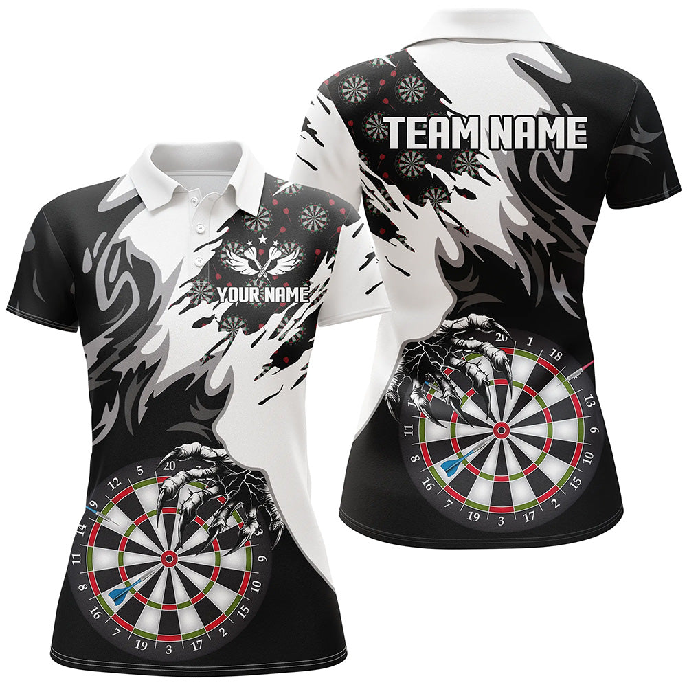 Custom Darts Team Jerseys - Personalized Black White Darts Board Claws Women Polo & Quarter Zip Shirts T1550