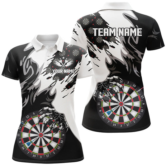 Custom Darts Team Jerseys - Personalized Black White Darts Board Claws Women Polo & Quarter Zip Shirts T1550
