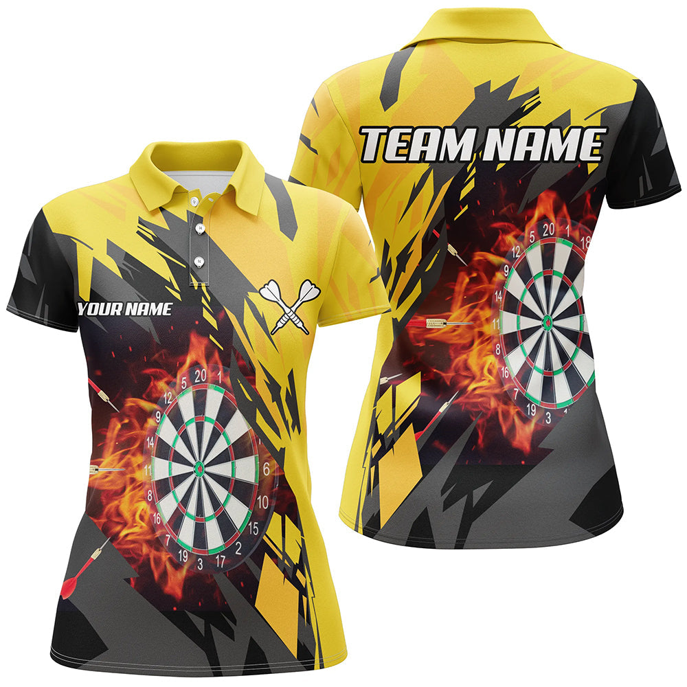 Women's Yellow Fire Flame 3D Darts Zip Polo Shirt T1729