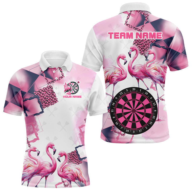 Roze Ruit Flamingo Darts Shirt voor Mannen - Gepersonaliseerd Naam Jersey T2186