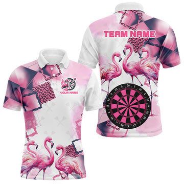 Roze Ruit Flamingo Darts Shirt voor Mannen - Gepersonaliseerd Naam Jersey T2186