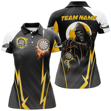Grappig Skelet Darts T-shirt voor Vrouwen - Geel & Zwart T2190
