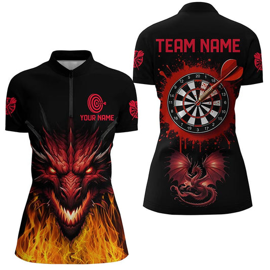 Custom Dragon Darts Women's Quarter-Zip Shirt | Black Red Darts Jersey for Team League T1451