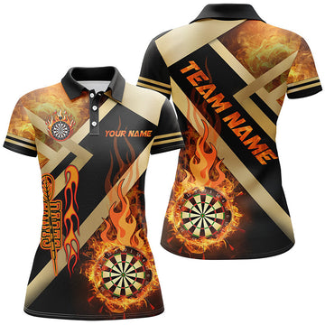 Persoonlijke Zwarte & Gouden Dartbord Vlam Darts T-shirts voor Vrouwen T2048