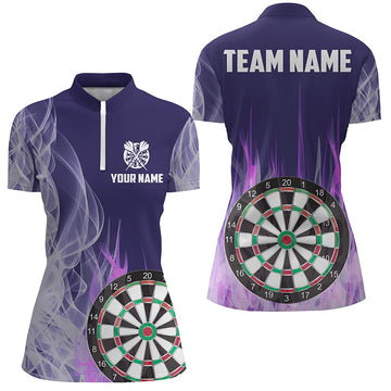 Women's Purple Flame 3D Dartboard Quarter-Zip Darts Jersey T1292