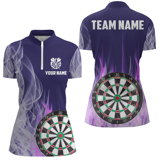 Women's Purple Flame 3D Dartboard Quarter-Zip Darts Jersey T1292