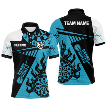Heren Darts Polo en Quarter-Zip Shirt in Blauw en Zwart T1991