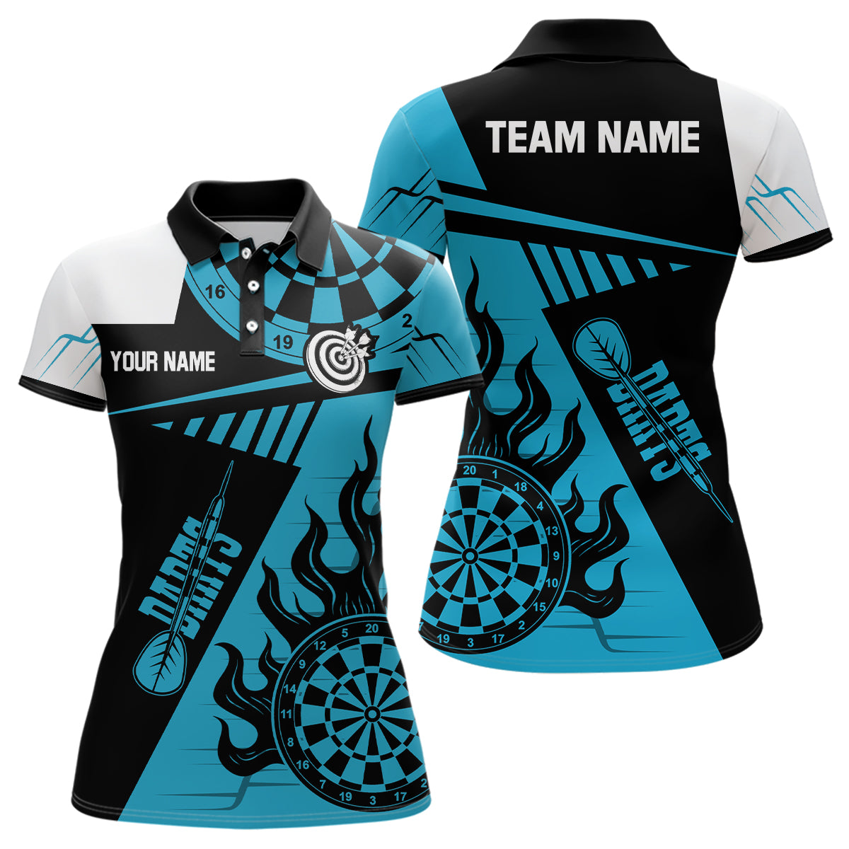 Dames Darts Polo en Kwartrits Shirt in Blauw en Zwart T1991