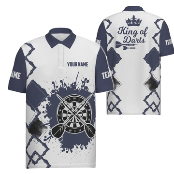 Heren Poloshirt 'Koning van Darts' in Marineblauw en Wit O983