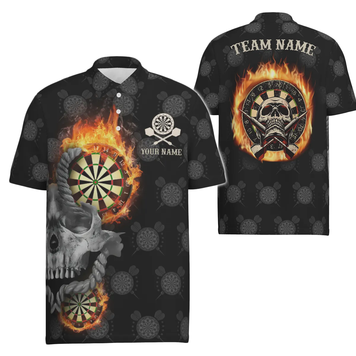 Heren Darts Polo met Vlammen en Skull J2483