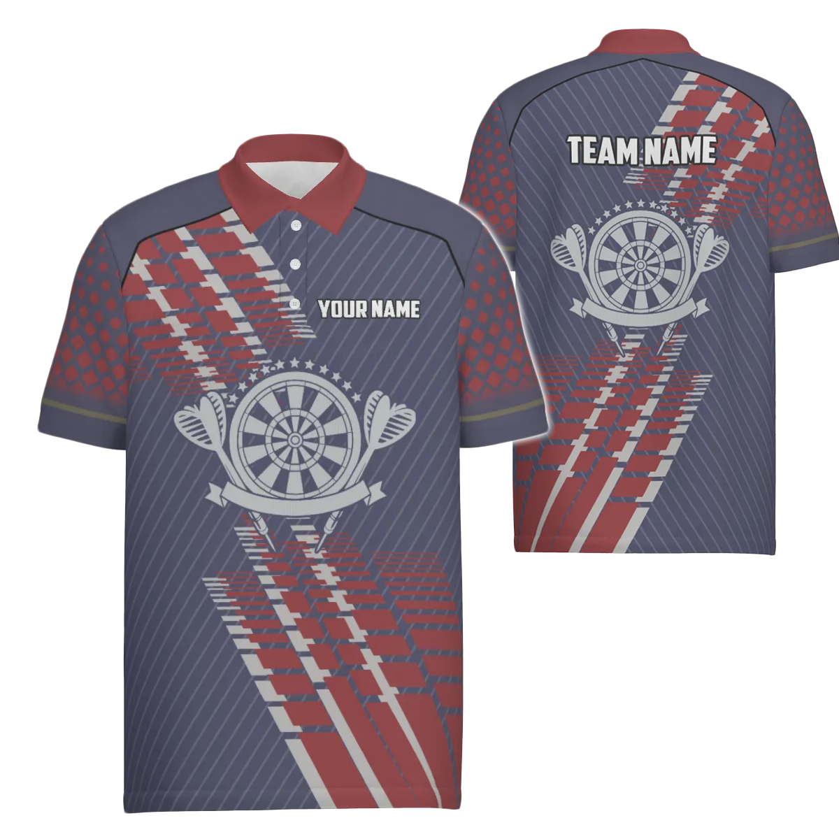 Heren Poloshirt met Geometrisch Dartsprint in Marineblauw en Rood U500