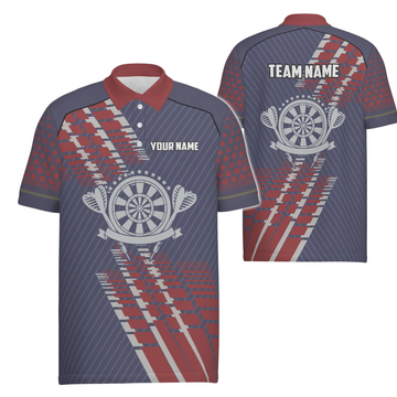 Heren Poloshirt met Geometrisch Dartsprint in Marineblauw en Rood U500