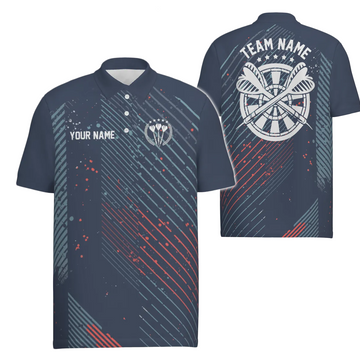 Heren Poloshirt in Marineblauw met Rood-Blauwe Geometrische Patroon C806