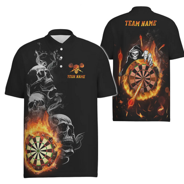 Heren Poloshirt met Vuurskull en Vlammen R847