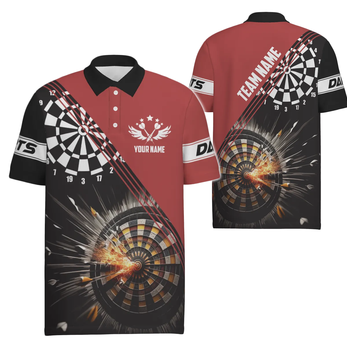 Heren Polo Shirt met Zwart-Rode Dartdesign S2721