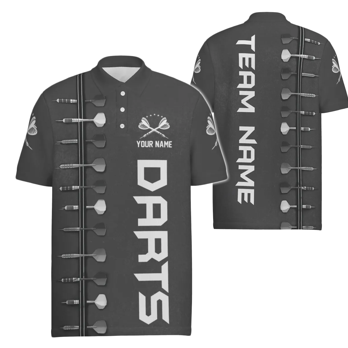Heren Darts Polo Shirt met 3D Print in Zwart en Wit P309
