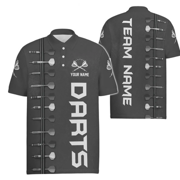 Heren Darts Polo Shirt met 3D Print in Zwart en Wit P309