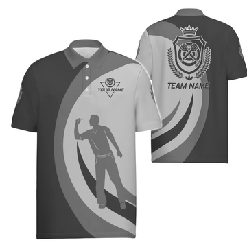 Heren Darts Poloshirt in Zwart en Grijs met Kroonembleem W665