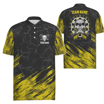 Heren Polo Shirt met Gele Zwarte Doodskop voor Darten F918