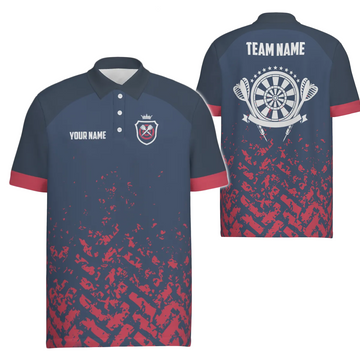 Heren Poloshirt Darts in Blauw en Rood H6662