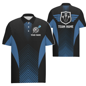 Heren Poloshirt met Geometrisch Dartsdesign in Zwart en Blauw G742