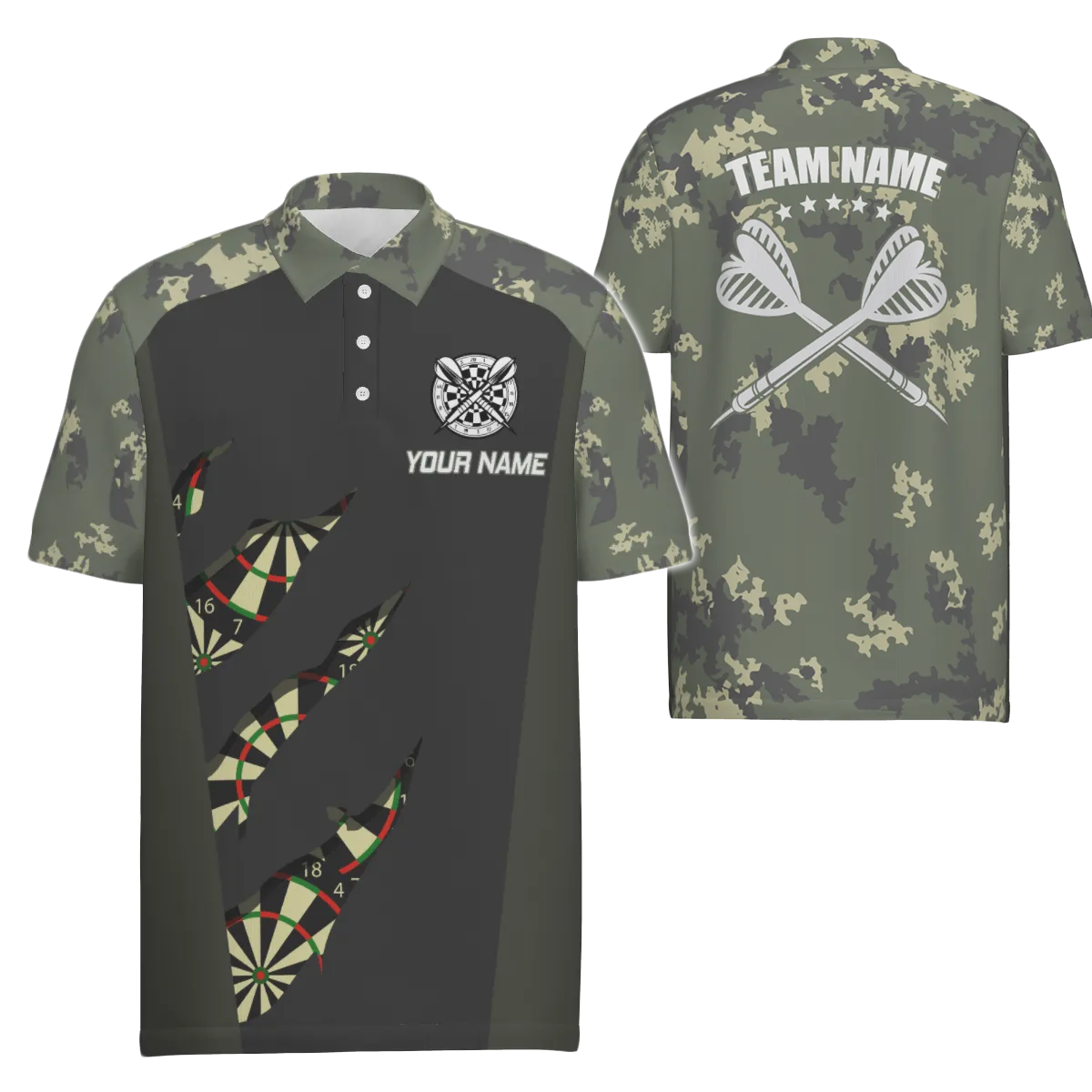 Heren Polo Shirt in Groene Camouflage voor Darten C582