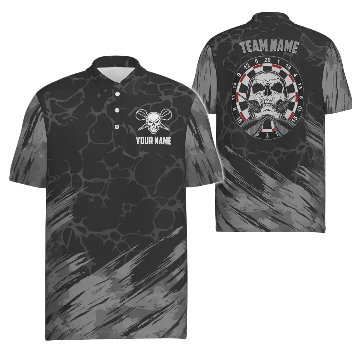 Heren Polo Shirt met Skull Design in Grijs en Zwart F917