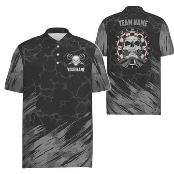 Heren Polo Shirt met Skull Design in Grijs en Zwart F917