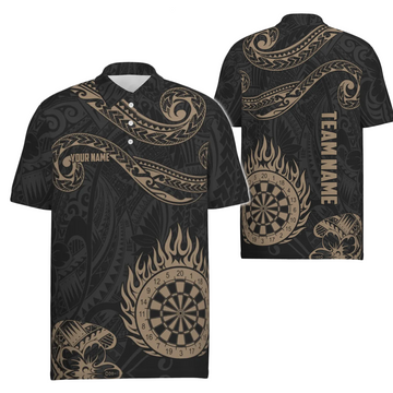 Heren Polo Shirt met Gouden Hawaïaanse Tribal Vlammen Y732