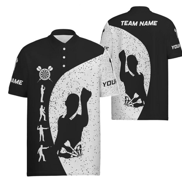 Heren Grunge Darts Polo Shirt in Zwart en Wit T528