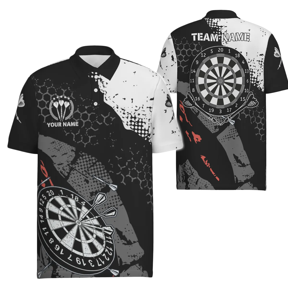Heren Retro Zwart-Wit Darts Poloshirt y5462