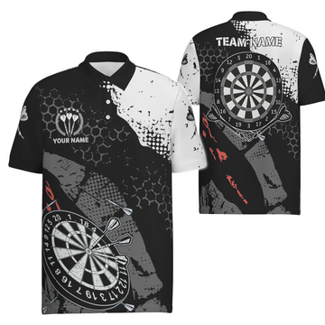 Heren Retro Zwart-Wit Darts Poloshirt y5462