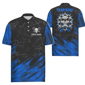 Heren Poloshirt met 3D Skull in Marineblauw en Zwart F916