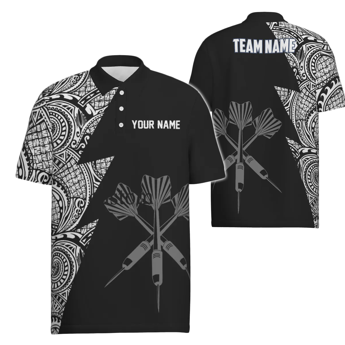 Heren Polo Shirt met Zwart-Witte Bliksem Tribal Darts D896