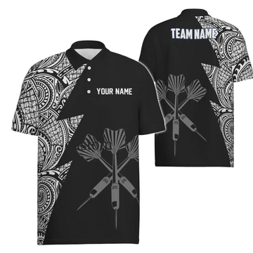 Heren Polo Shirt met Zwart-Witte Bliksem Tribal Darts D896