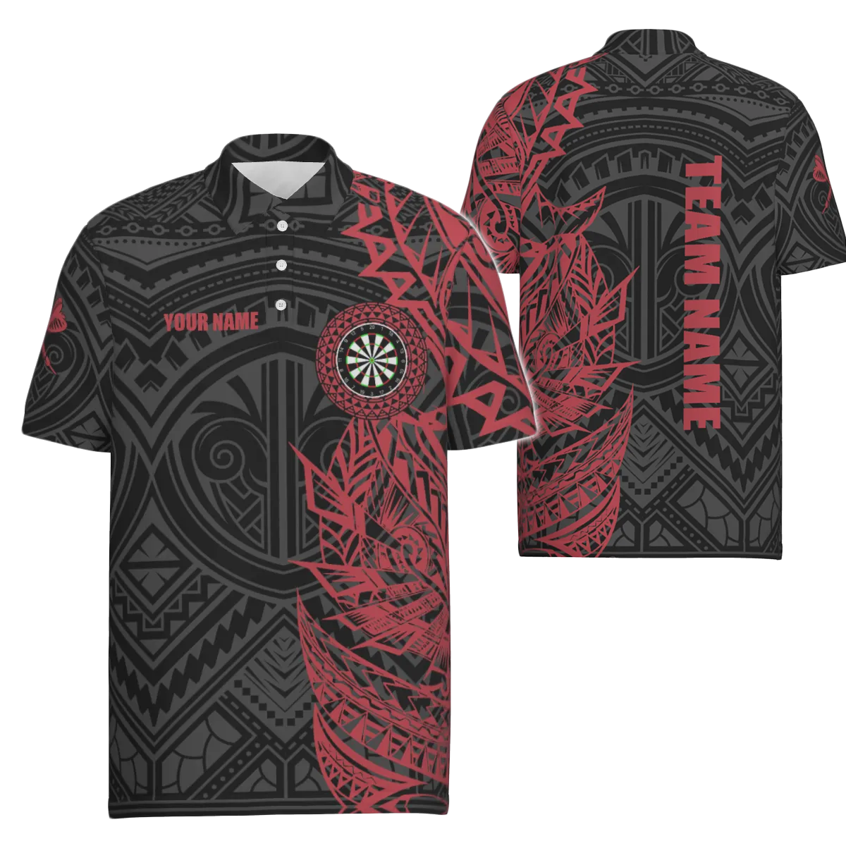 Heren Polo Shirt met Rode Tribale Darts Y704