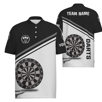 Heren Darts Poloshirt in Zwart-Wit met Persoonlijke Naam R787