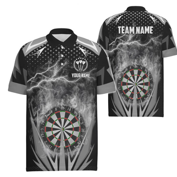 Heren Polo Shirt met Bliksem en Vlammen - Zwart/Wit Q419