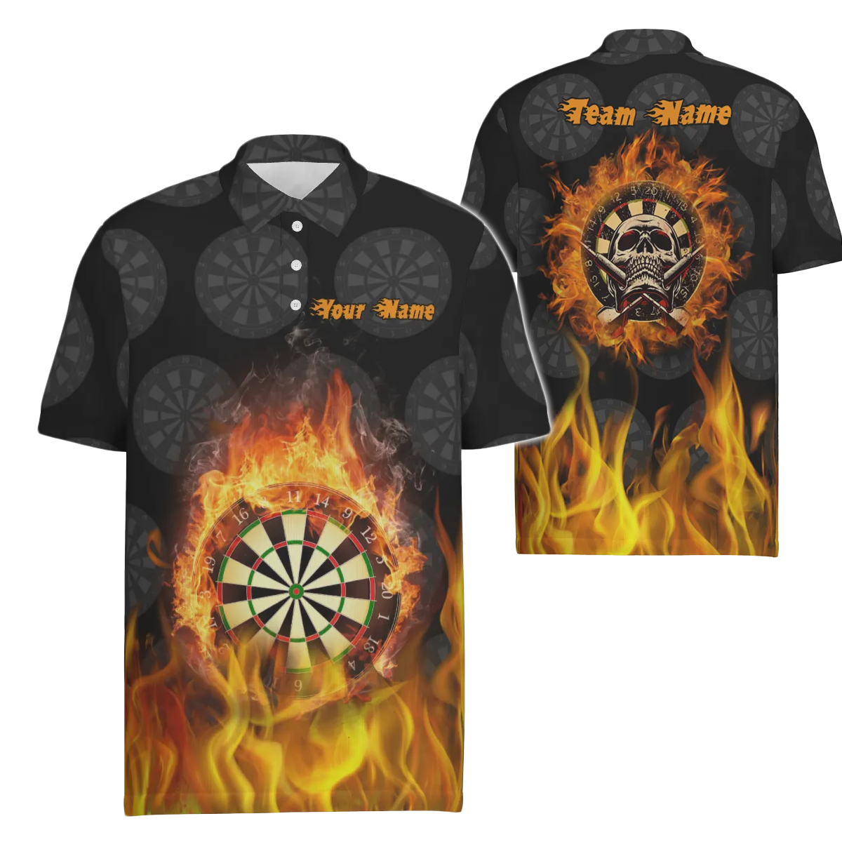 Heren Dart Polo Shirt met Vuur Skulls en Vlammen R142