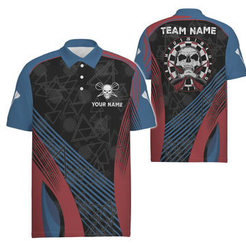 Heren Polo Shirt met Darts en Skull - Blauw/Rood Z305