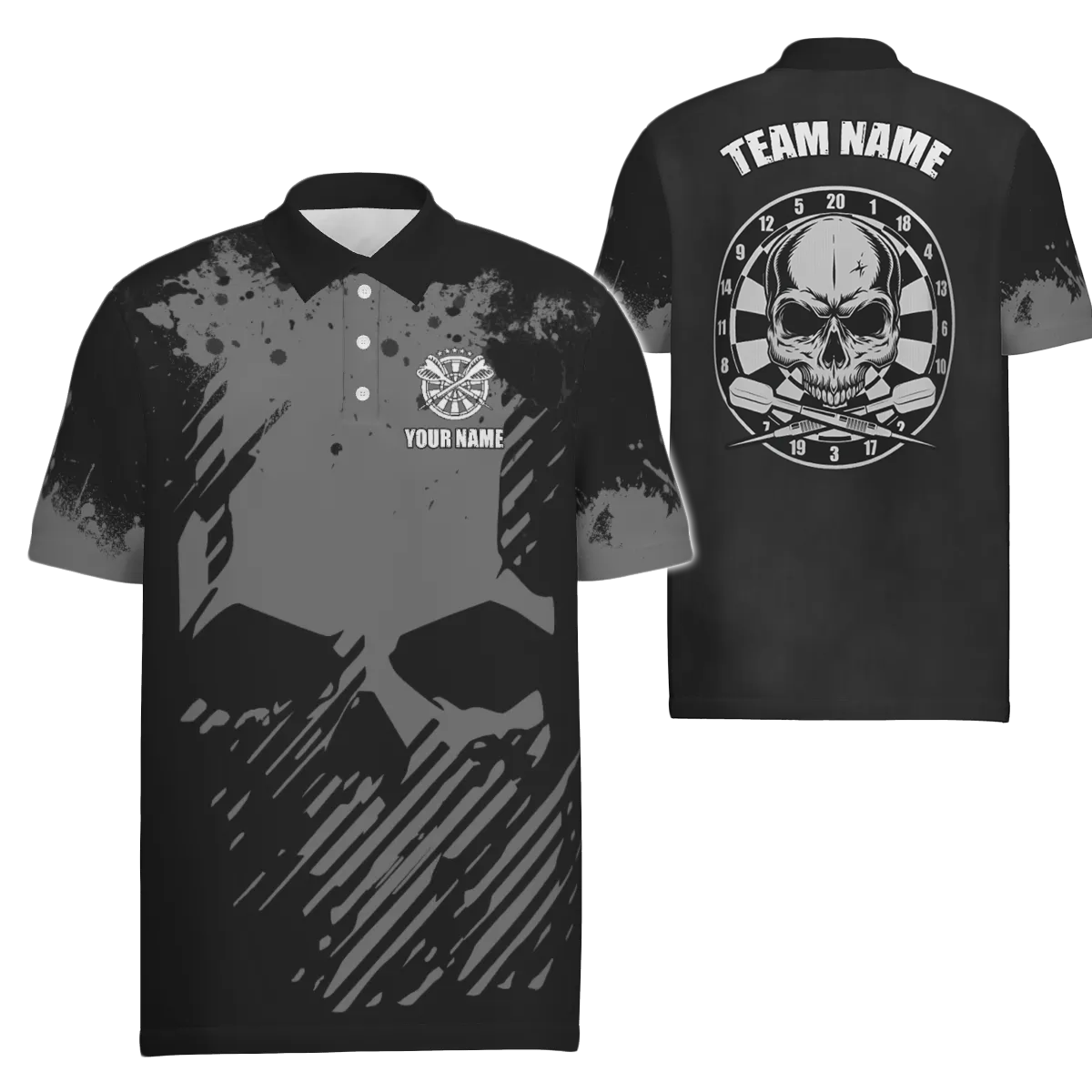 Heren Darts Polo Jersey R302 - Zwart Grijs Vintage Look