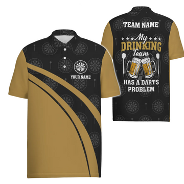 Heren Polo Shirt met Zwarte en Gele Darts voor Mijn Drinkteam J499