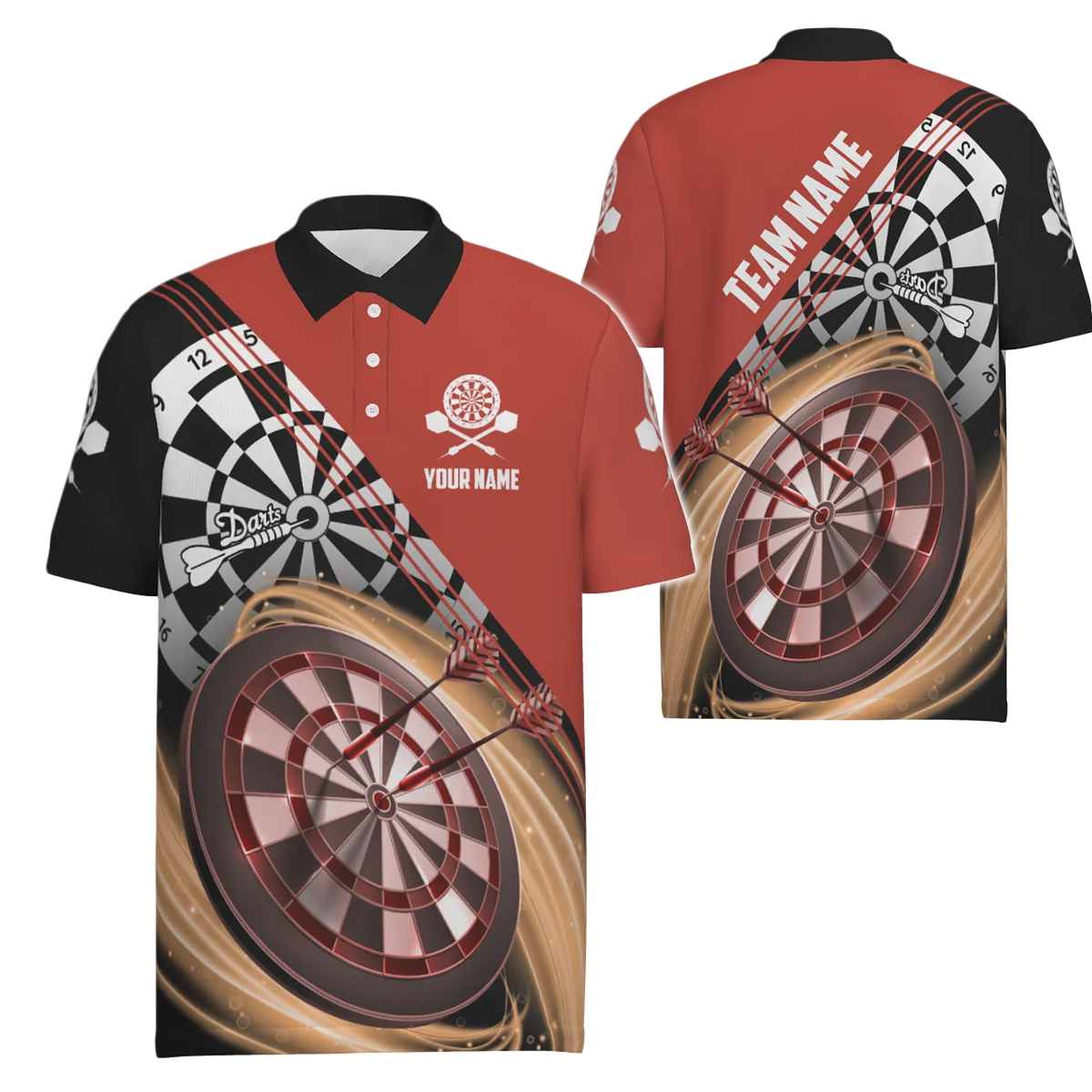 Rode Darts Polo Shirt voor Mannen met Persoonlijke Naam O446 M759