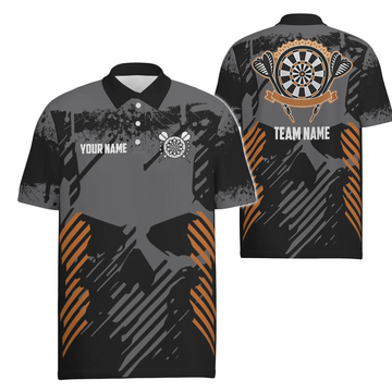 Heren Grijze Grunge Oranje Doodshoofd Dart Polo O467