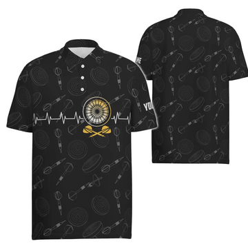 Heren Zwarte Darts Polo met Hartslag Ontwerp X823