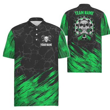 Heren Polo Shirt met 3D Skull in Groen/Zwart - t6853
