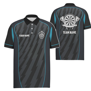 Heren Poloshirt met Bliksemprint in Blauw en Grijs - LDT0368 L206