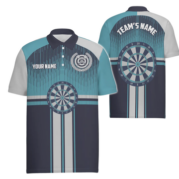 Op maat gemaakte Wit Blauwe Darts Poloshirt voor Mannen K145
