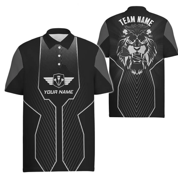 Heren Polo Shirt met Zwart Leeuw Design - Op Maat Gemaakt Z753