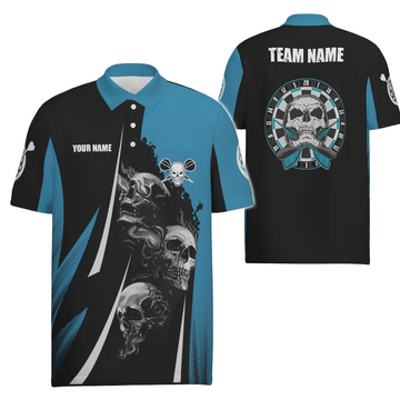 Heren Darts Polo Shirt met Zwart-Blauwe Doodskop J898